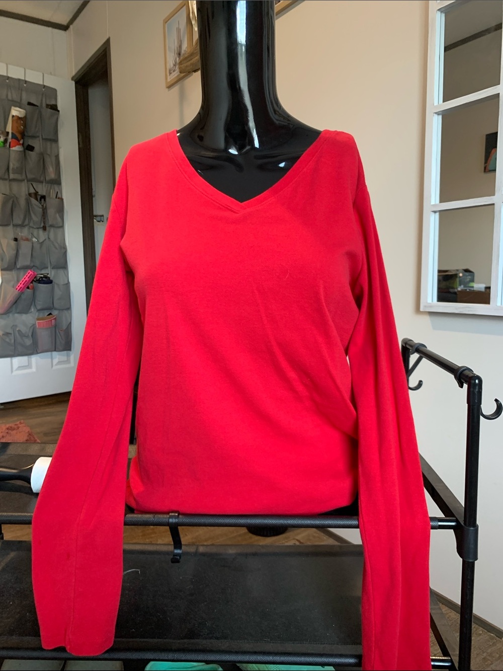 #96 BCG Bright Red V-Neck Long Sleeve Top